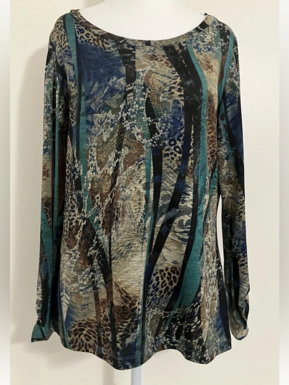 Tribal Teal, Navy and Brown Abstract Long Sleeve Top
